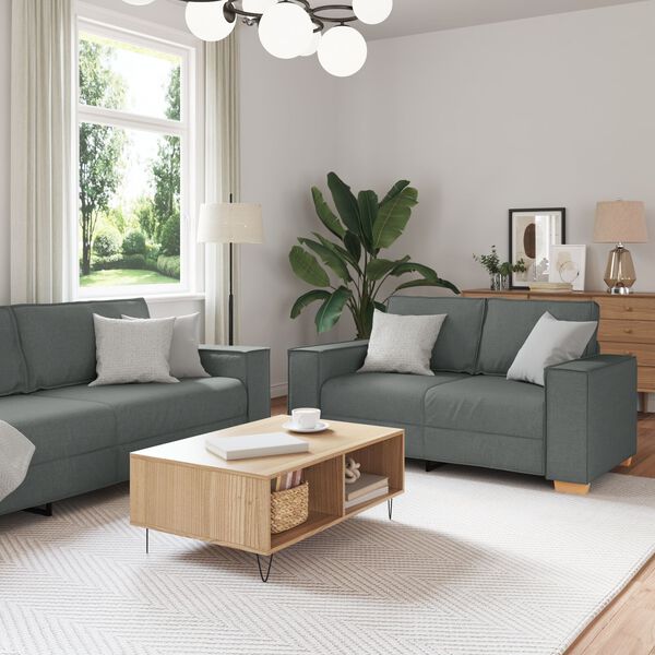 vidaXL 3 Piece Sofa Set with Cushions Dark Grey Fabric