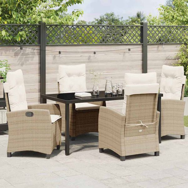 vidaXL Garden Dining Set with Cushion 5 pcs Beige Poly Rattan