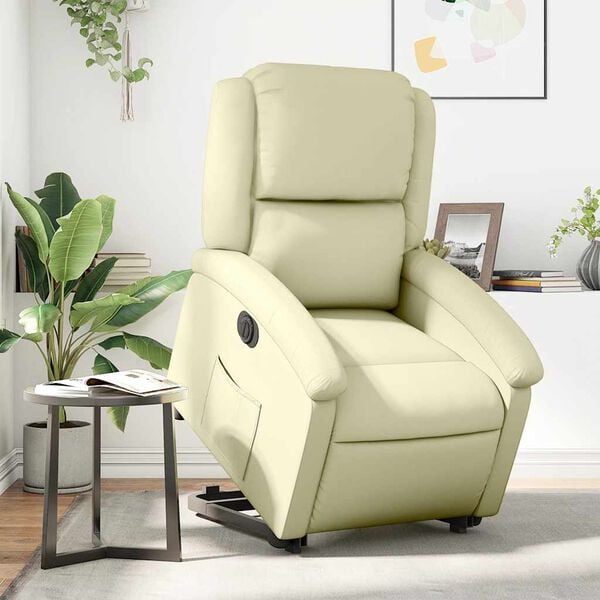 vidaXL Electric Stand up Recliner Chair Cream Real Leather