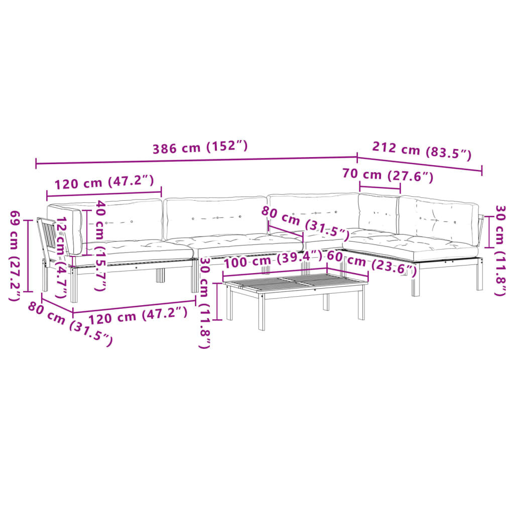 vidaXL 5 Piece Garden Pallet Sofa Set with Cushions Solid Wood Acacia