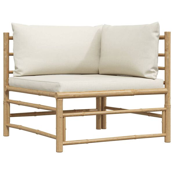 vidaXL 2 Piece Garden Lounge Set with Cream White Cushions Bamboo