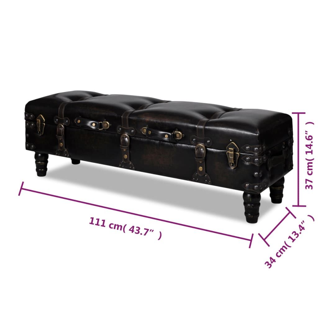vidaXL Storage Bench 111 cm Dark Brown Solid Wood Pine&Faux Leather