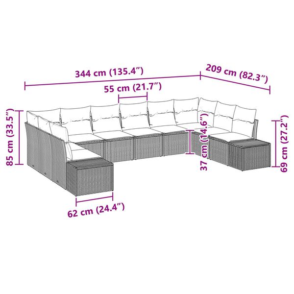 vidaXL 11 Piece Garden Sofa Set with Cushions Black Poly Rattan
