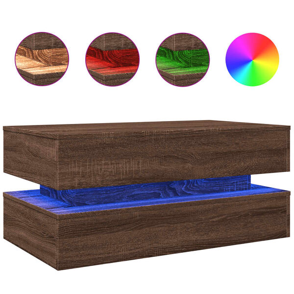vidaXL Coffee Table with LED Lights Brown Oak 90x50x40 cm