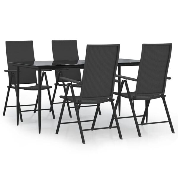 vidaXL 5 Piece Garden Dining Set Black Poly Rattan