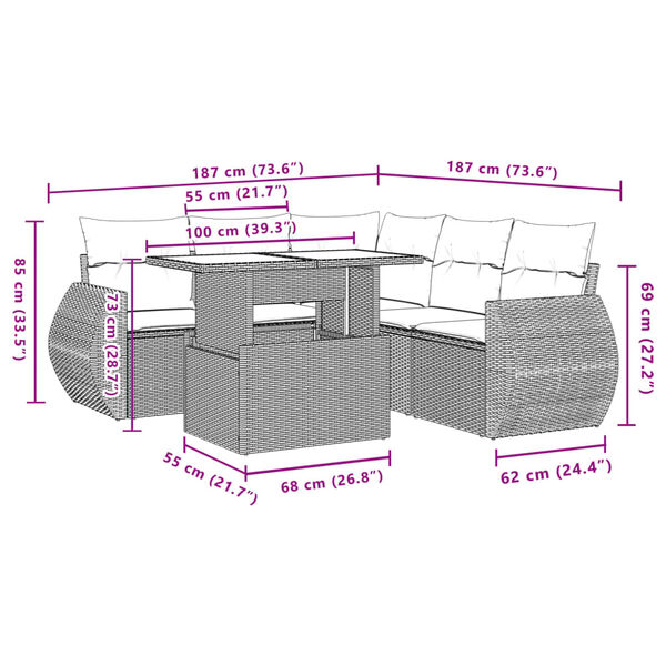 vidaXL 6 Piece Garden Sofa Set with Cushions Beige Poly Rattan