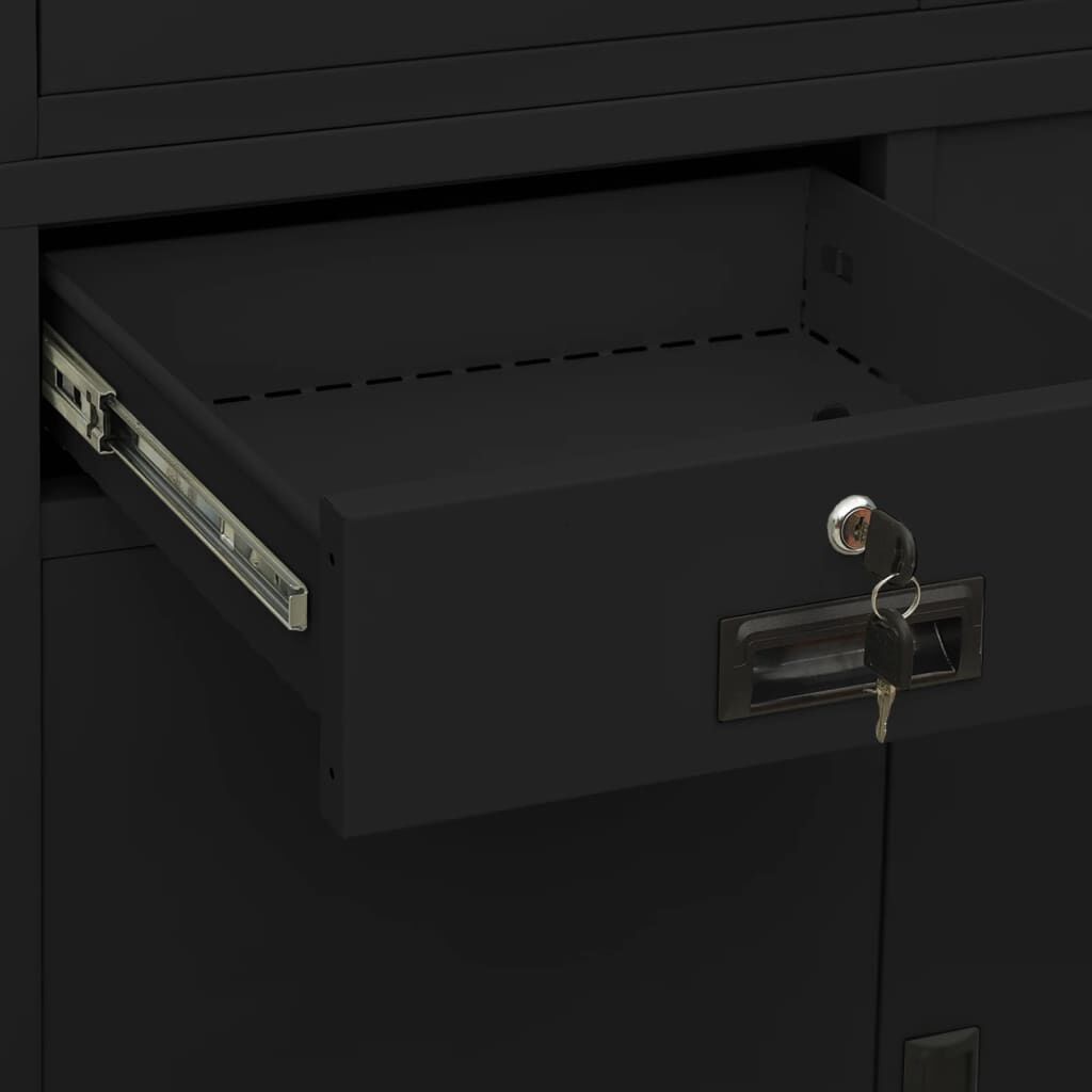 vidaXL Office Cabinet Black 90x40x180 cm Steel and Tempered Glass