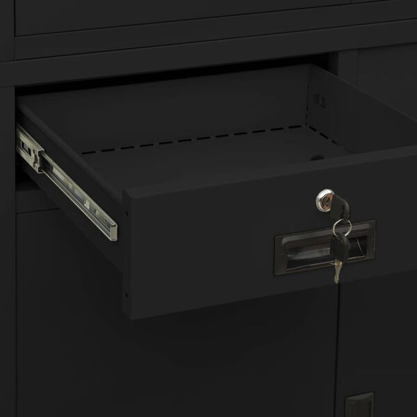vidaXL Office Cabinet Black 90x40x180 cm Steel and Tempered Glass