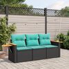 vidaXL 3 Piece Garden Sofa Set with Cushions Black Poly Rattan