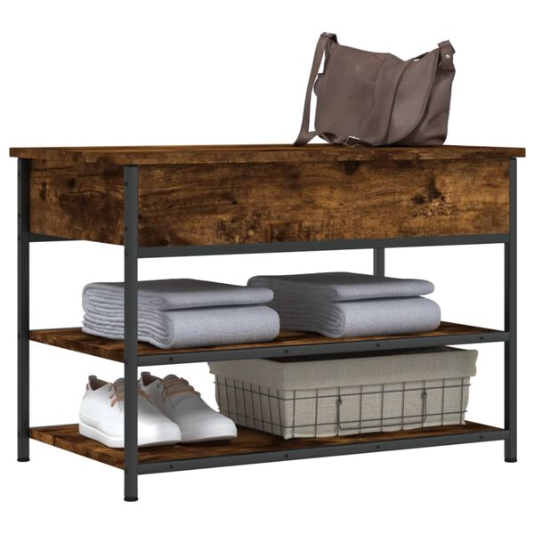 vidaXL Shoe Bench Smoked Oak 70x42.5x50 cm Engineered Wood