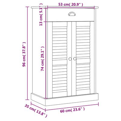 vidaXL Shoe Cabinet VIGO 60x35x96 cm Solid Wood Pine