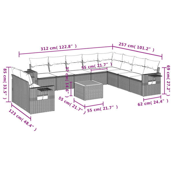 vidaXL 11 Piece Garden Sofa Set with Cushions Beige Poly Rattan