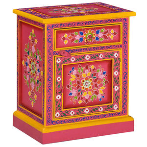 vidaXL Bedside Cabinet Solid Mango Wood Pink Hand Painted