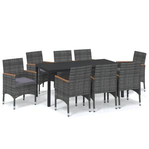vidaXL 9 Piece Garden Dining Set with Cushions Poly Rattan Grey