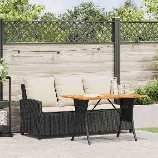 vidaXL Garden Sofa 3-Seater with Cushions&Table Black Poly Rattan