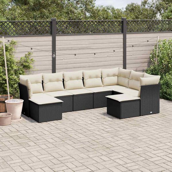 vidaXL 9 Piece Garden Sofa Set with Cushions Black Poly Rattan