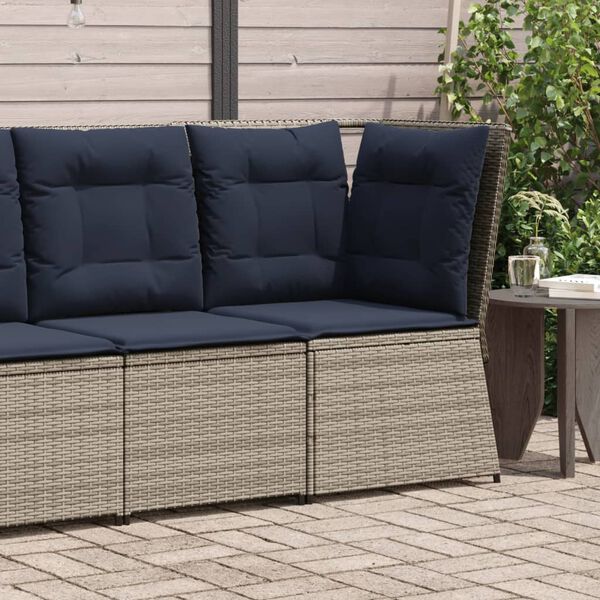 vidaXL Garden Sofa Corner with Cushions Grey Poly Rattan