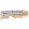 vidaXL 7 Piece Garden Lounge Set with Grey Cushions Pinewood