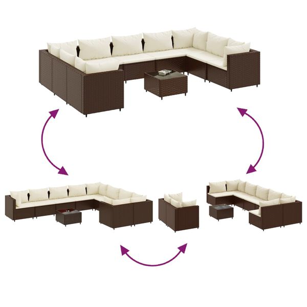 vidaXL 10 Piece Garden Lounge Set with Cushions Brown Poly Rattan