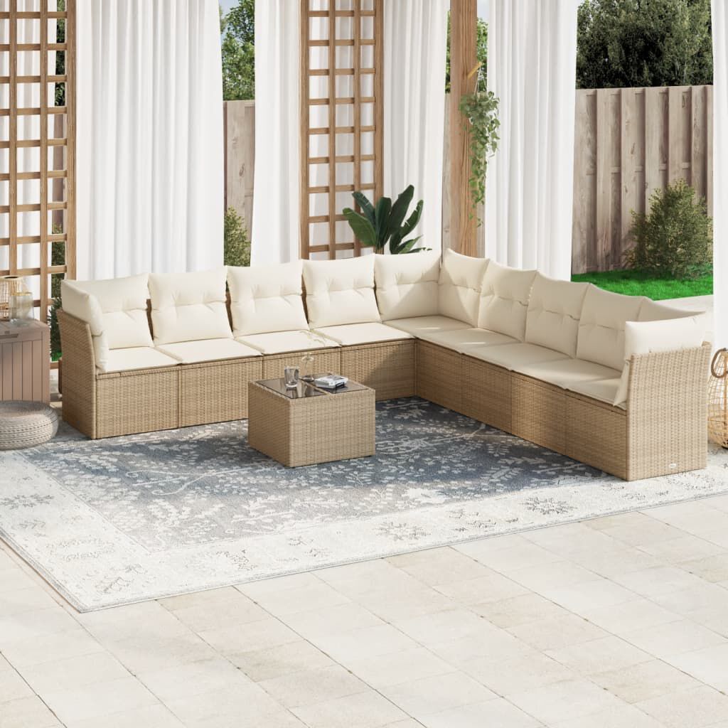 vidaXL 10 Piece Garden Sofa Set with Cushions Beige Poly Rattan