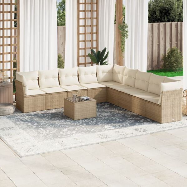 vidaXL 10 Piece Garden Sofa Set with Cushions Beige Poly Rattan