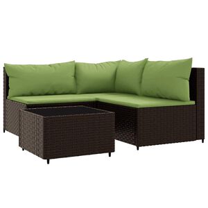 vidaXL 4 Piece Garden Lounge Set with Cushions Brown Poly Rattan