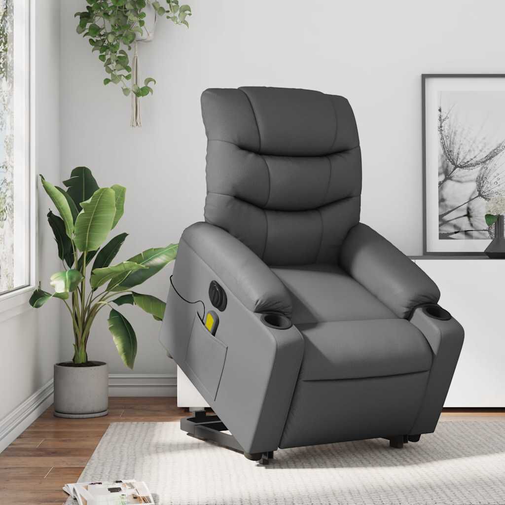 vidaXL Electric Stand up Massage Recliner Chair Grey Faux Leather
