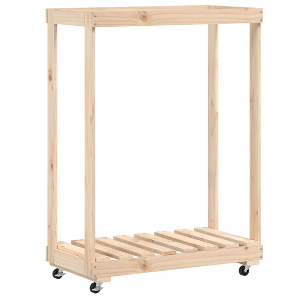 vidaXL Log Holder with Wheels 76.5x40x108 cm Solid Wood Pine