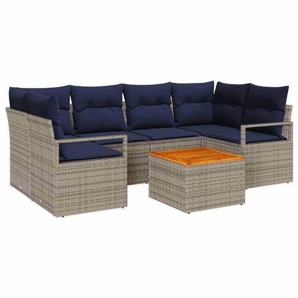 vidaXL Garden Sofa Set with Cushion 7 pcs Grey Poly rattan