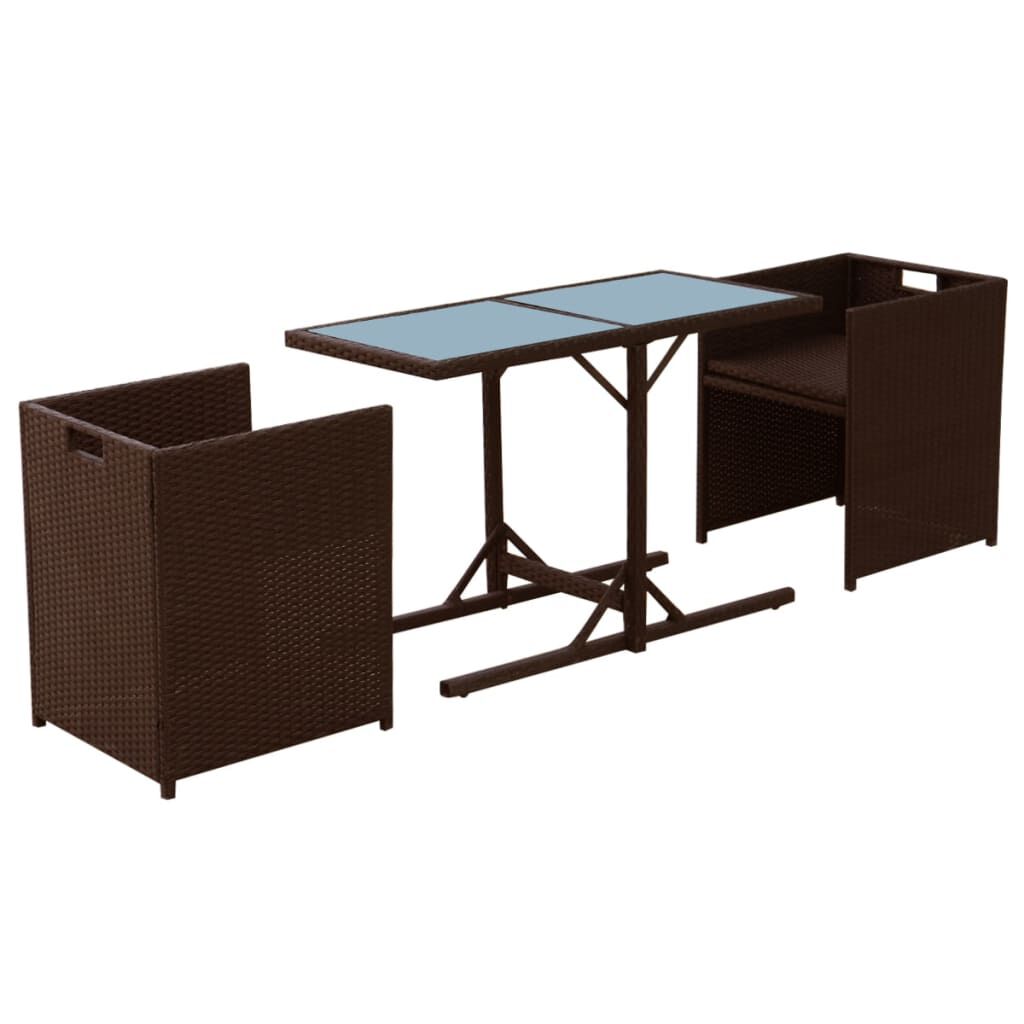 vidaXL 3 Piece Bistro Set with Cushions Poly Rattan Brown