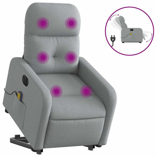 vidaXL Electric Stand up Massage Recliner Chair Light Grey Fabric