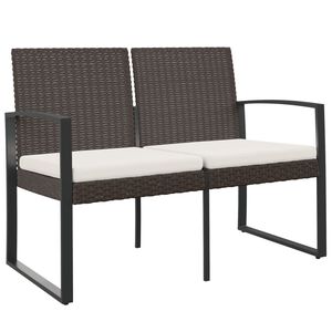 vidaXL 2-Seater Garden Bench with Cushions Brown PP Rattan