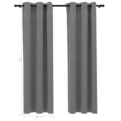 vidaXL Blackout Curtains with Rings 2 pcs Grey 37"x63" Velvet