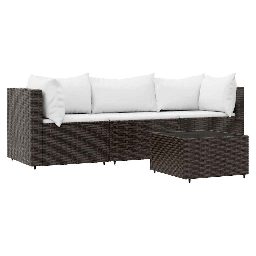 vidaXL 4 Piece Garden Lounge Set with Cushions Brown Poly Rattan