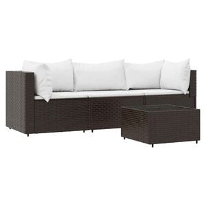 vidaXL 4 Piece Garden Lounge Set with Cushions Brown Poly Rattan