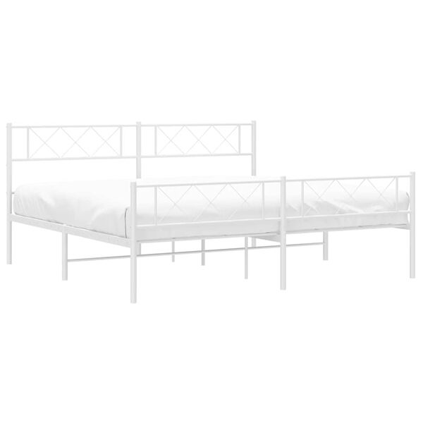vidaXL Metal Bed Frame without Mattress with Footboard White 183x213cm