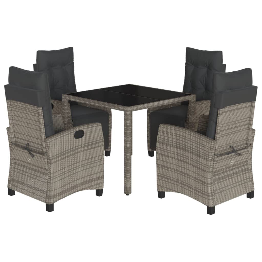 vidaXL 5 Piece Garden Dining Set with Cushions Grey Poly Rattan
