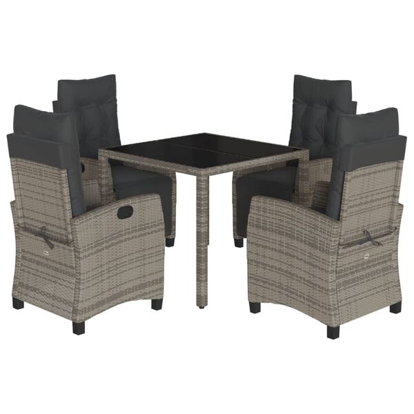 vidaXL 5 Piece Garden Dining Set with Cushions Grey Poly Rattan