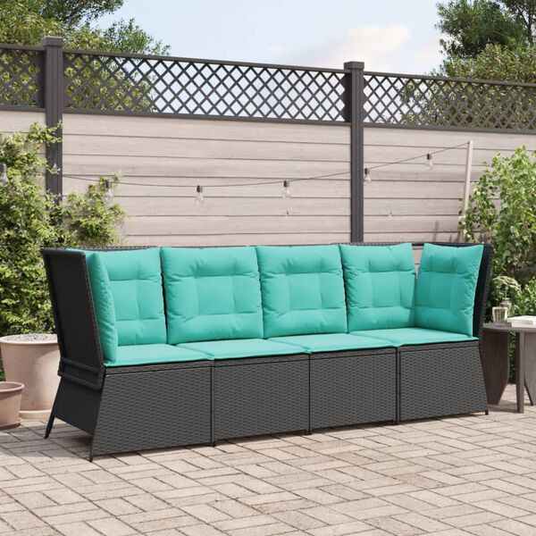 vidaXL Garden Sofa Corner with Cushions Black Poly Rattan