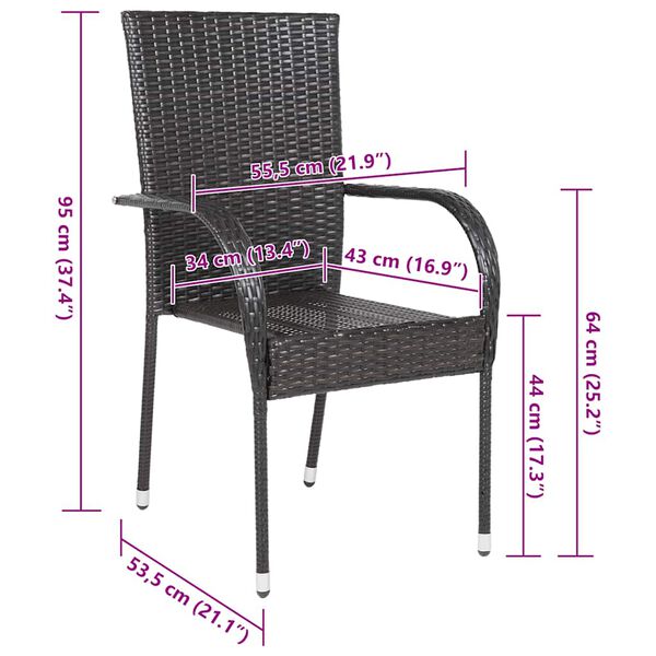 vidaXL Stackable Outdoor Chairs 6 pcs Poly Rattan Brown