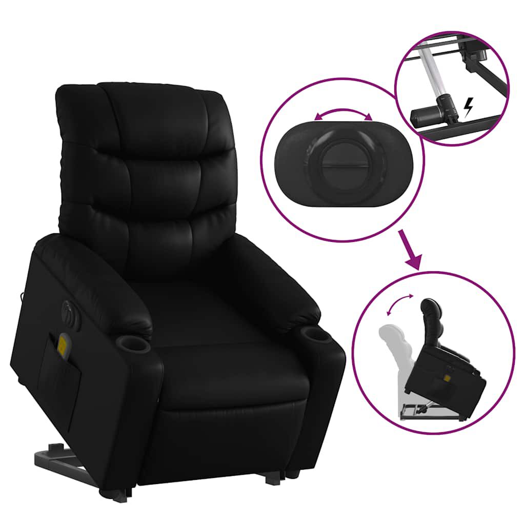 vidaXL Electric Stand up Massage Recliner Chair Black Faux Leather