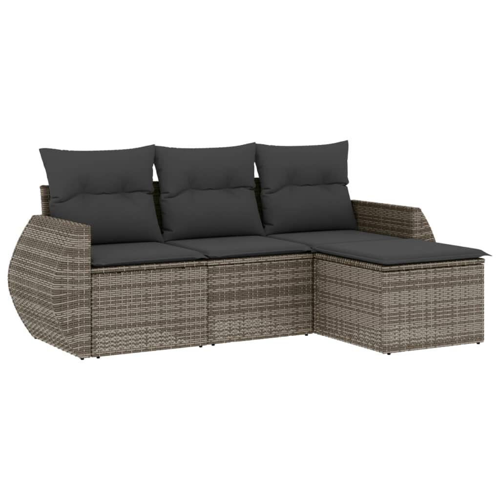 vidaXL 4 Piece Garden Sofa Set with Cushions Grey Poly Rattan