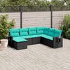 vidaXL 7 Piece Garden Sofa Set with Cushions Black Poly Rattan