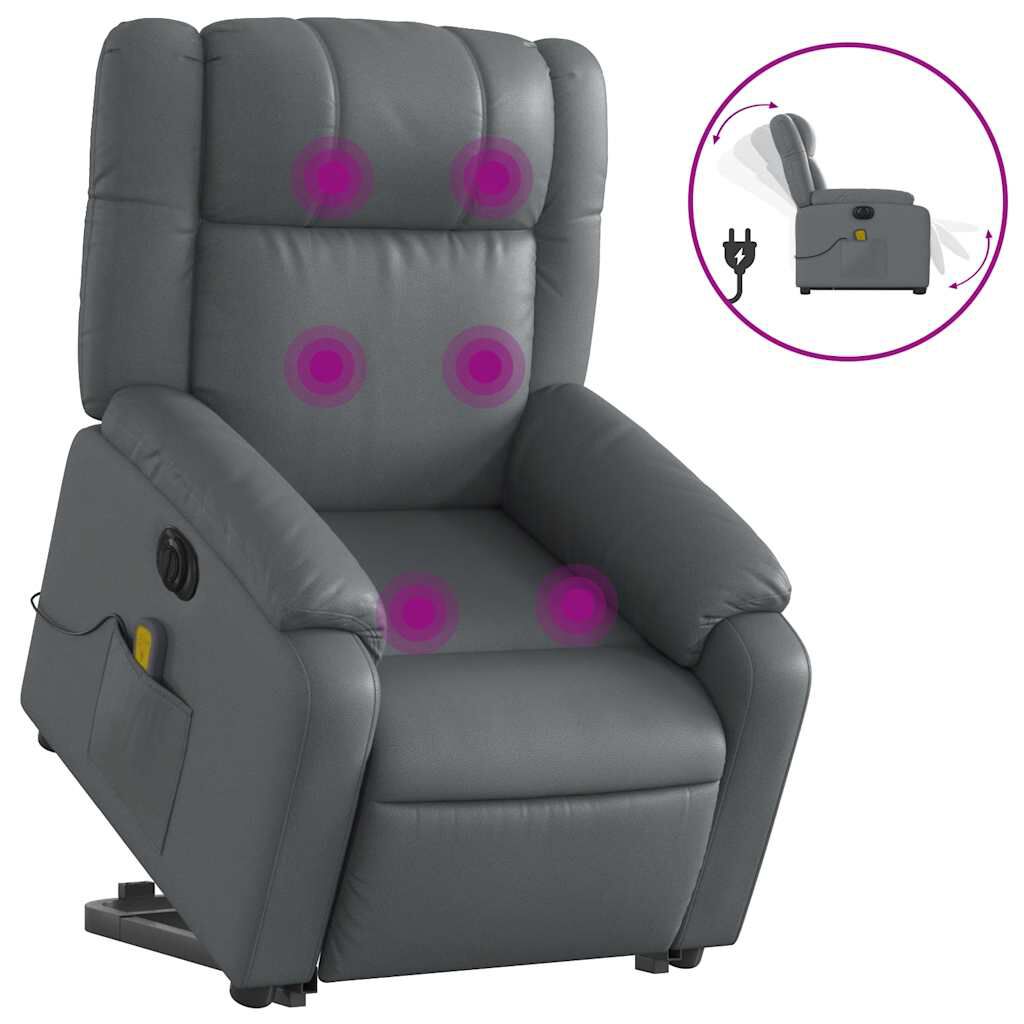 vidaXL Electric Stand up Massage Recliner Chair Grey Faux Leather