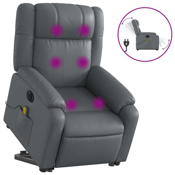 vidaXL Electric Stand up Massage Recliner Chair Grey Faux Leather