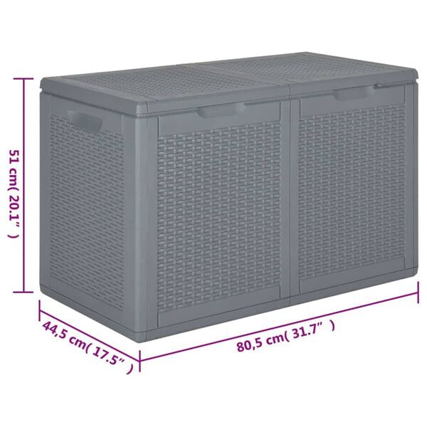 vidaXL Garden Storage Box Grey PP Rattan 180 L