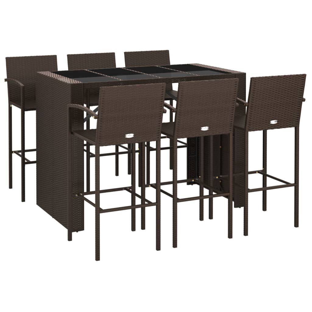 vidaXL 7 Piece Garden Bar Set Brown Poly Rattan