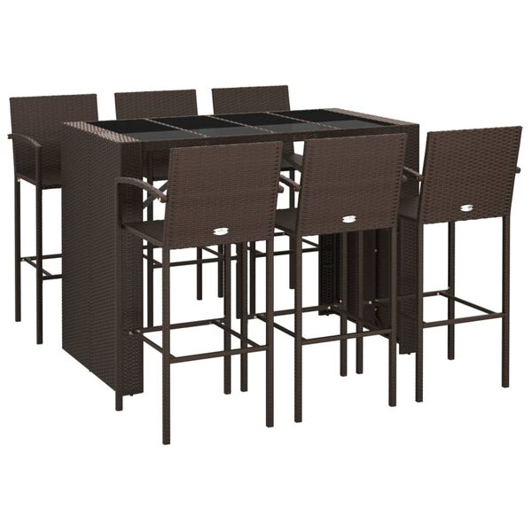 vidaXL 7 Piece Garden Bar Set Brown Poly Rattan