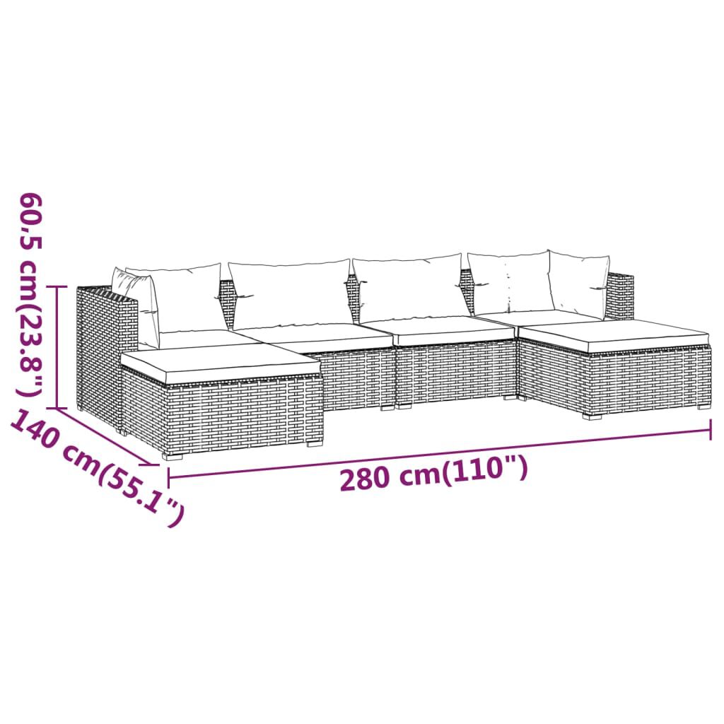 vidaXL 6 Piece Garden Lounge Set with Cushions Poly Rattan Grey