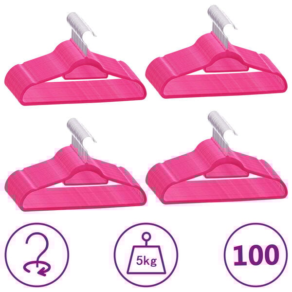 vidaXL 100 pcs Clothes Hanger Set Anti-slip Pink Velvet